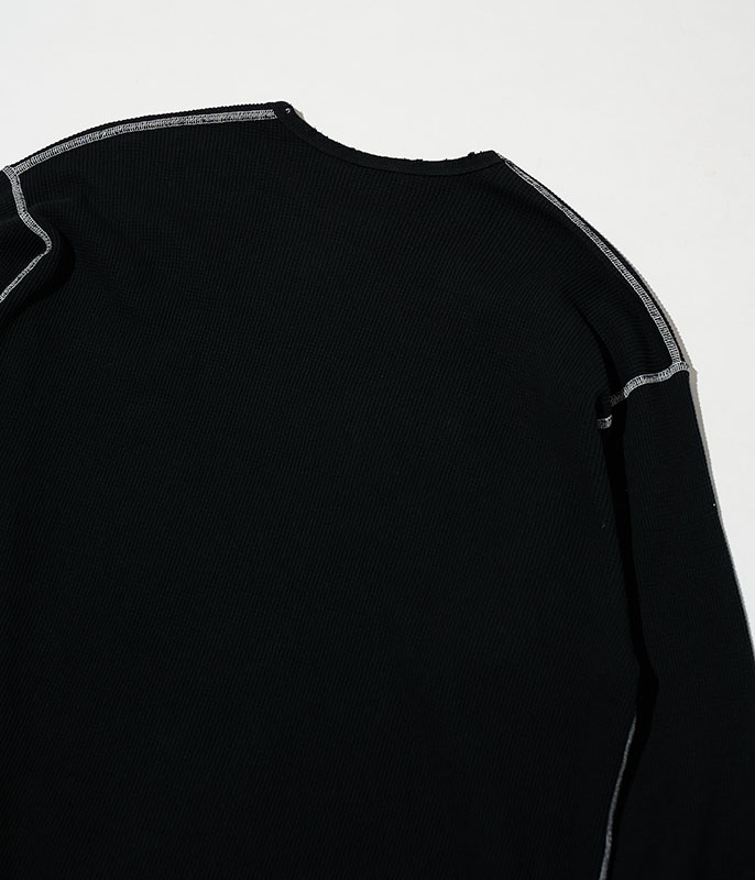 ANCELLM DAMAGE WAFFLE CREW LS T-SHIRT [BLACK] - Fresh Service