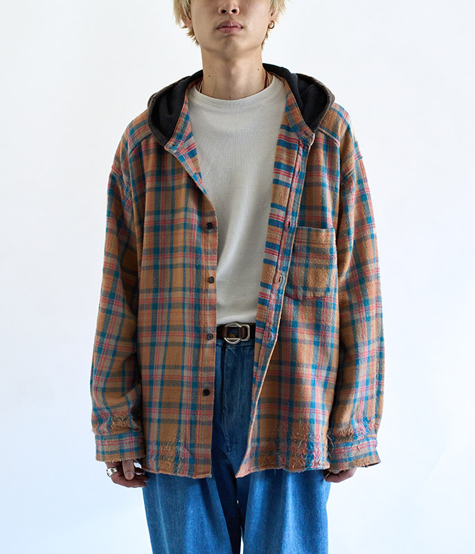 ANCELLM NEL CHECK HOODIE SHIRT [CAMEL] - Fresh Service NECESSARY