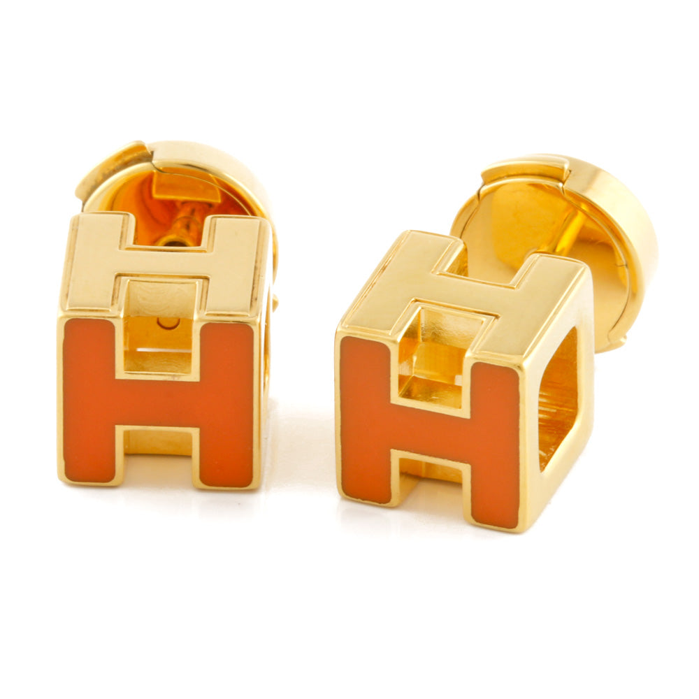 中古】 エルメス HERMES ピアス Hキューブ カージュドアッシュ メタル