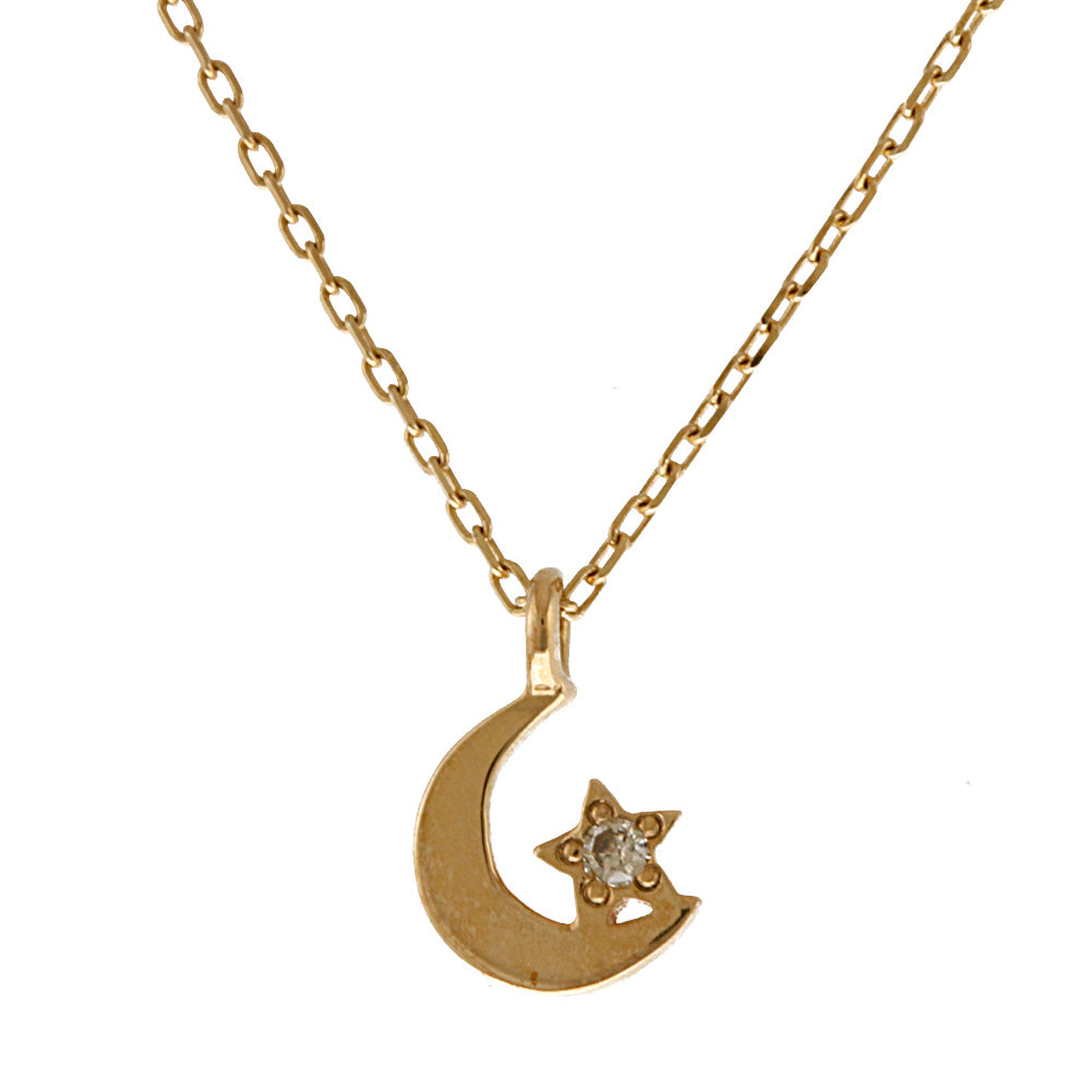 Used] ete K10 necklace diamond crescent moon star 10K K10 gold
