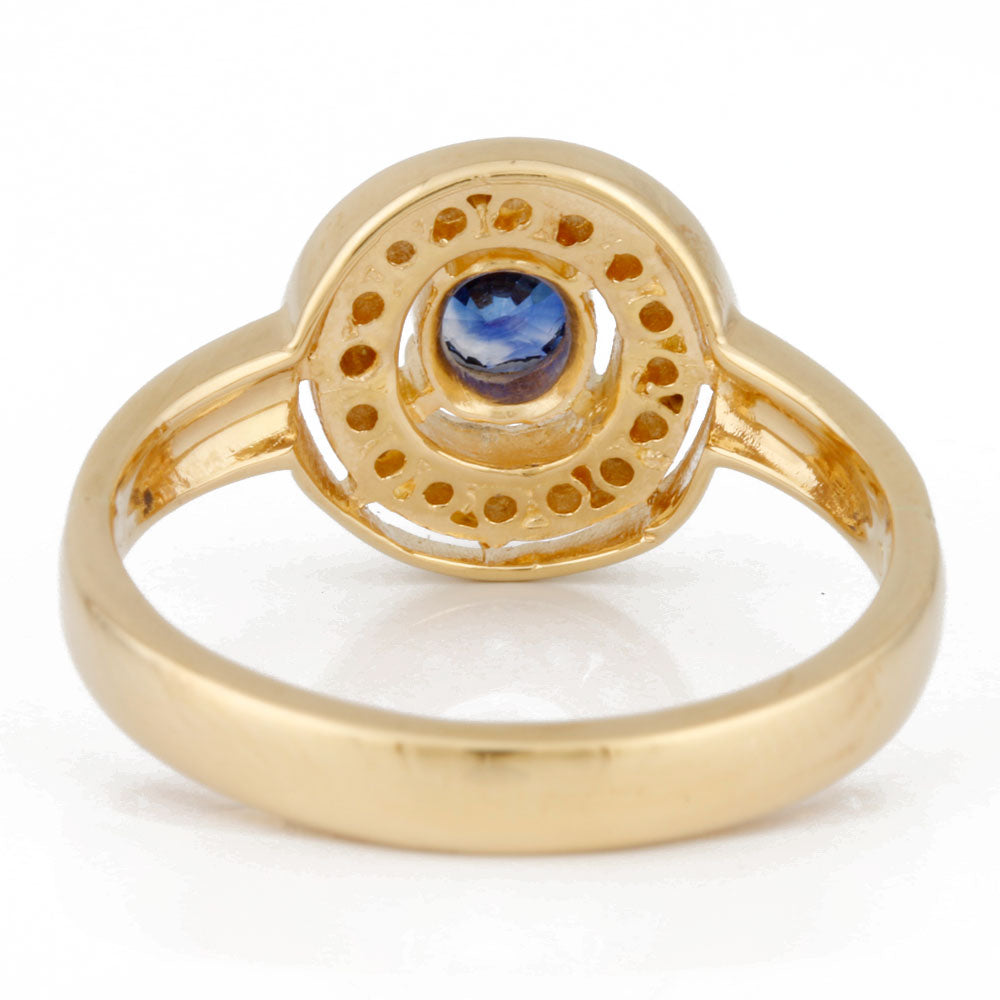 中古】 K18 リング 指輪 サファイア：1石 ダイヤモンド：16石