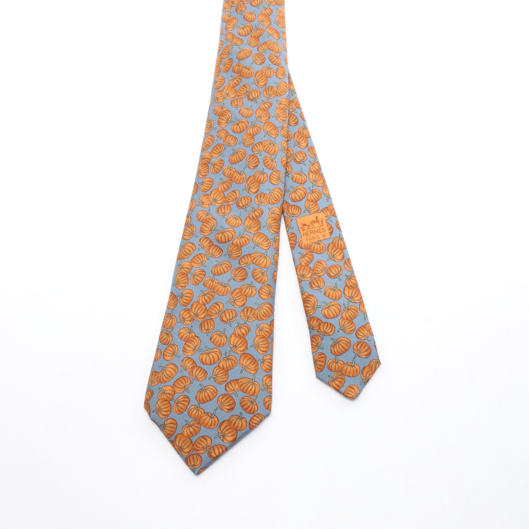 ネクタイ かぼちゃ シルク ブルーグリーン オレンジブラウン エルメス