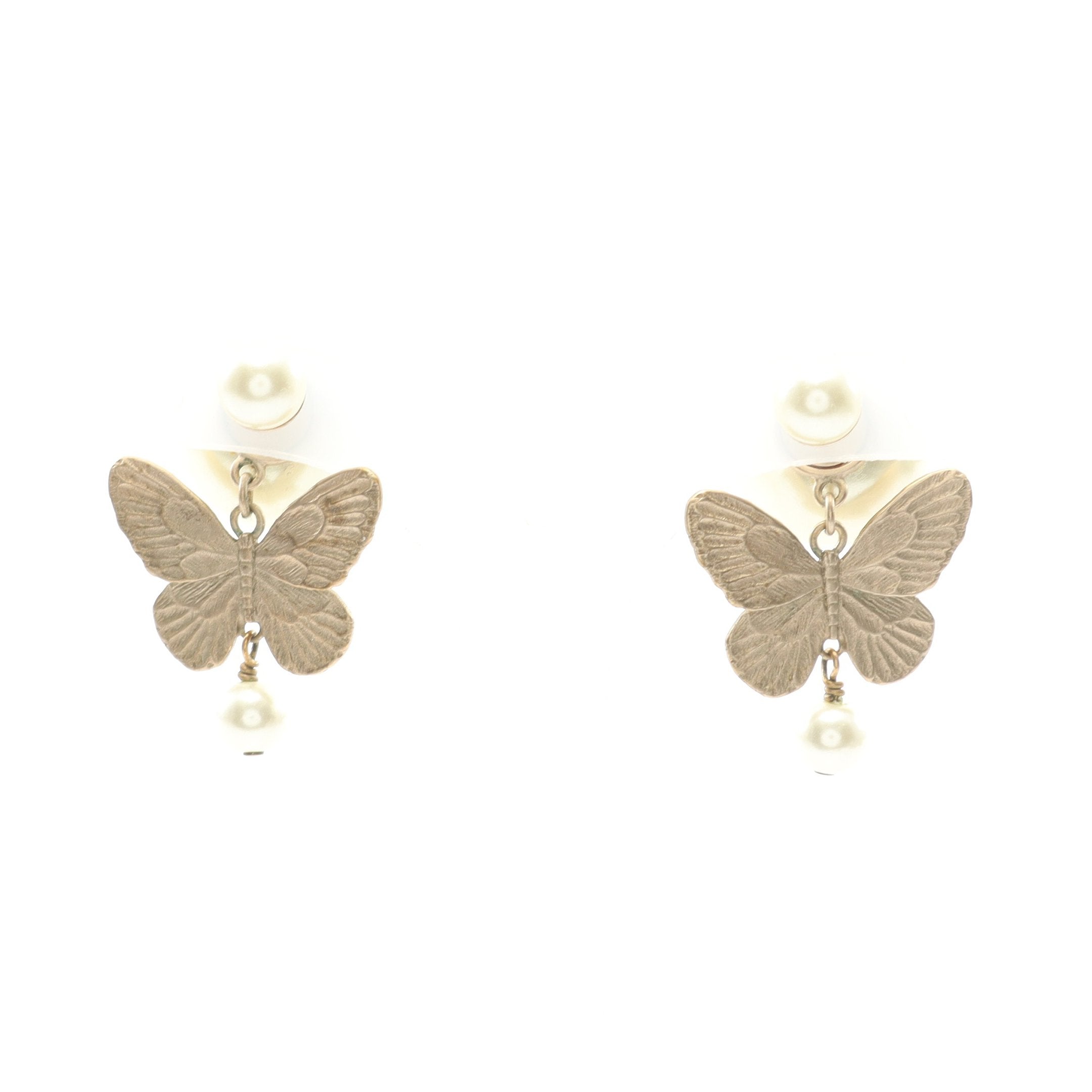 Dior Tribales トライバル ピアス 蝶 GP フェイクパール ゴールド