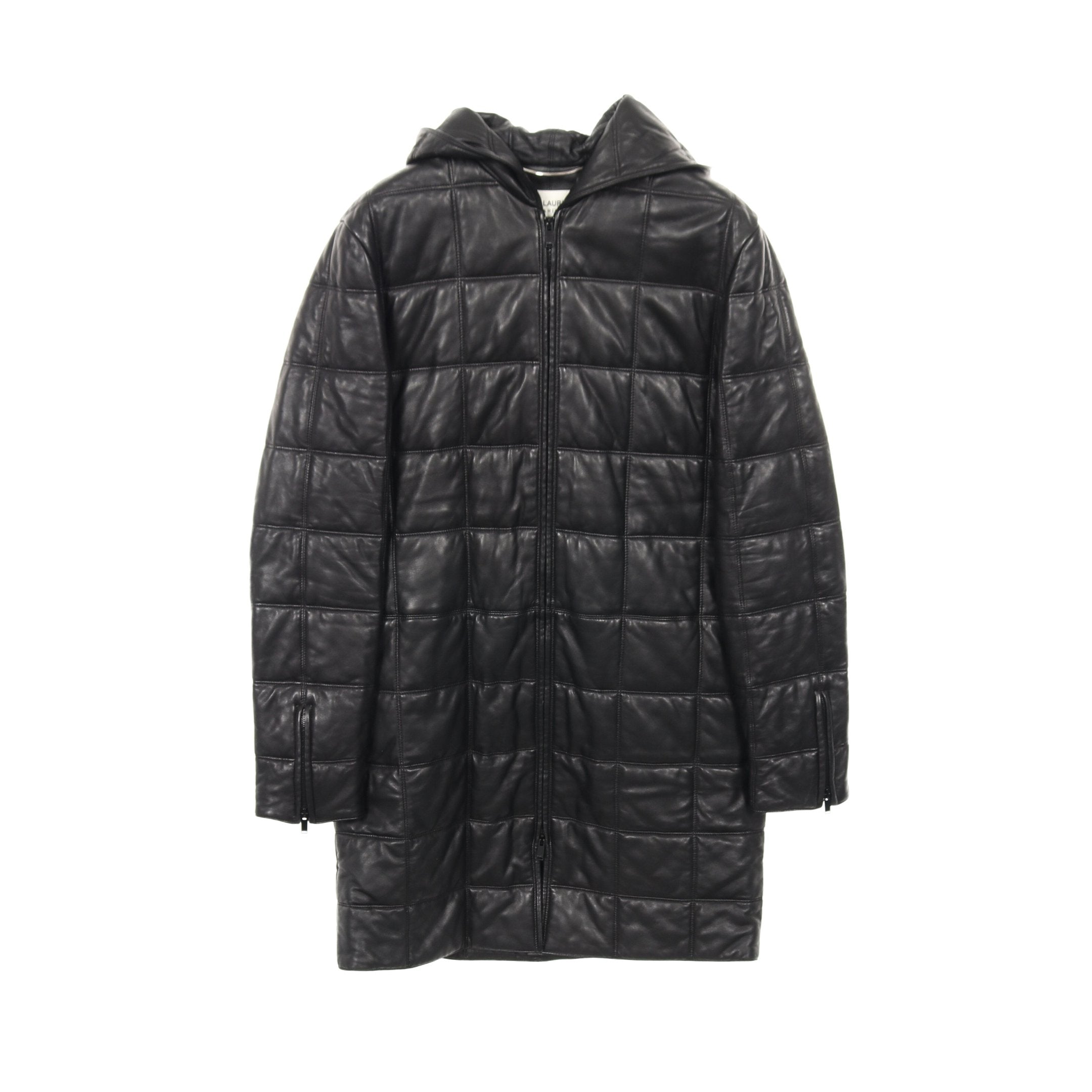 キルティングコート ラムレザー ブラック フード付き 中綿 サン