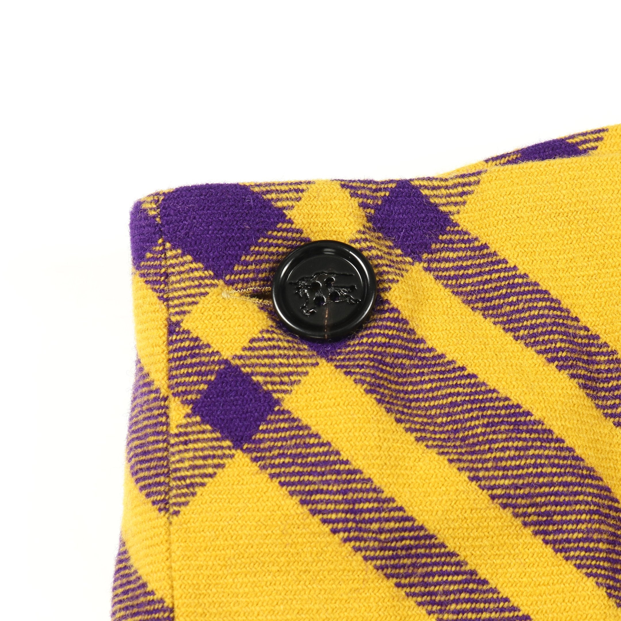 プリーツ ラップスカート チェック ウール イエロー パープル フリンジ