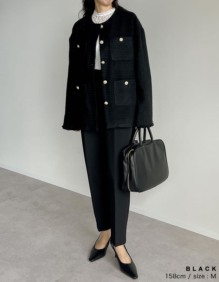 ツイードフリンジノーカラージャケット - ジャケット/アウター通販