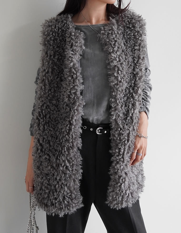 プードルフェイクファーミドルベスト - ジャケット/アウター通販