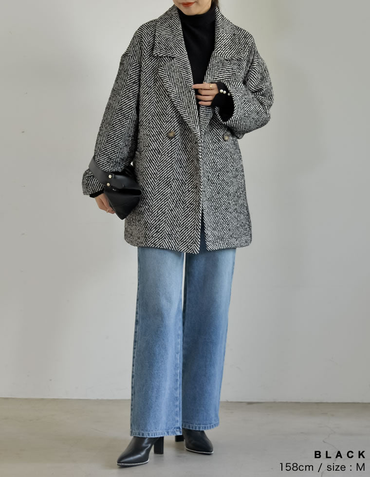 ヘリンボーンダブルジャケットコート - ジャケット/アウター通販