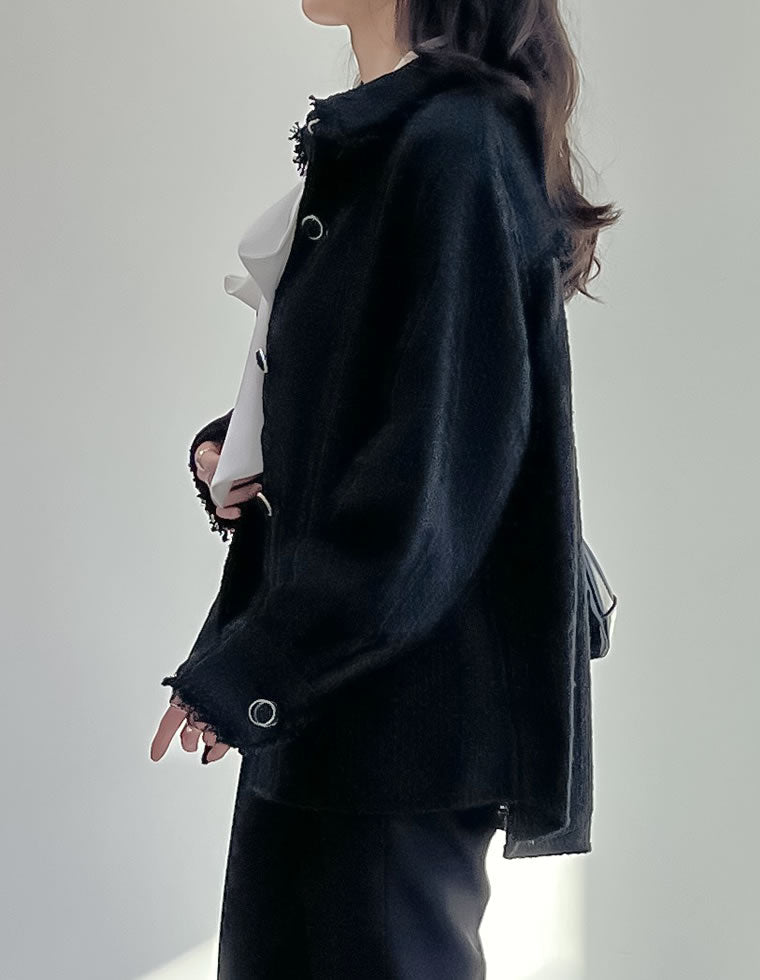 ツイードフリンジステンカラージャケット - ジャケット/アウター通販