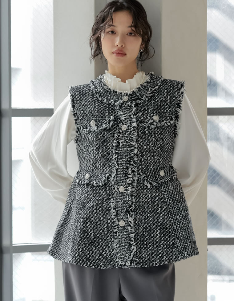 ツイードノーカラーぺプラムジャケット - ジャケット/アウター通販