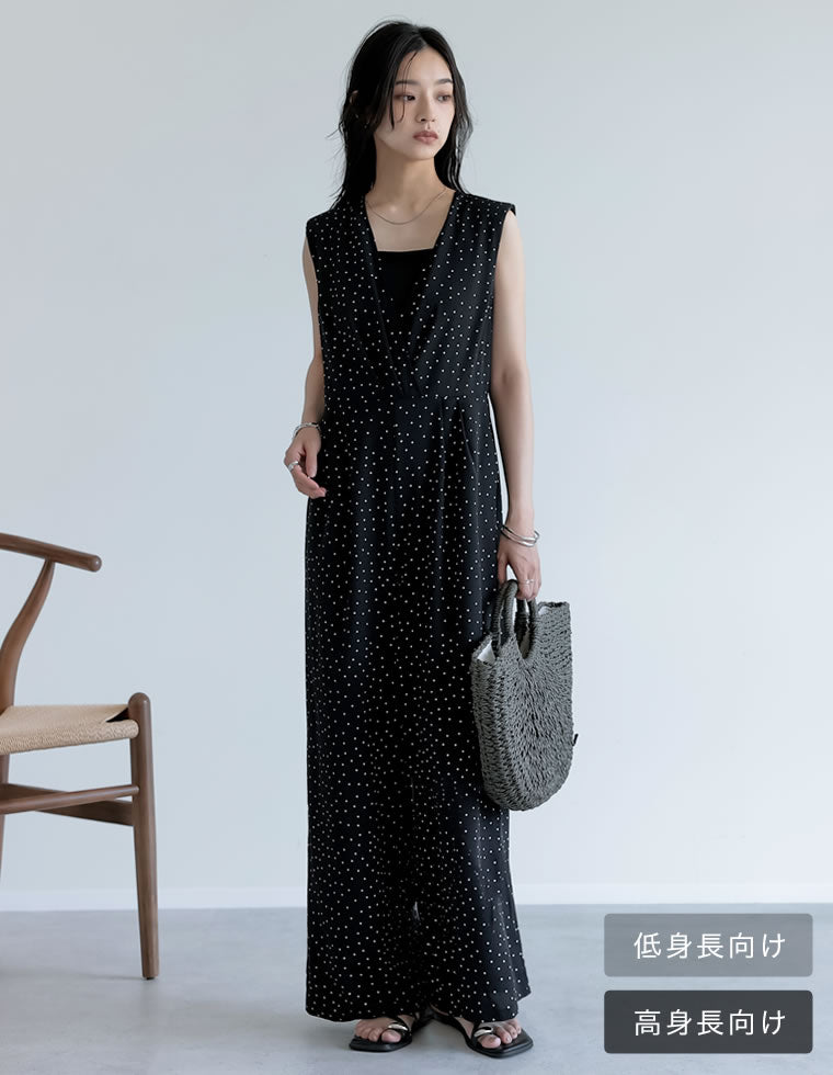 カシュクール肩パットVネックオールインワン - オールインワン通販