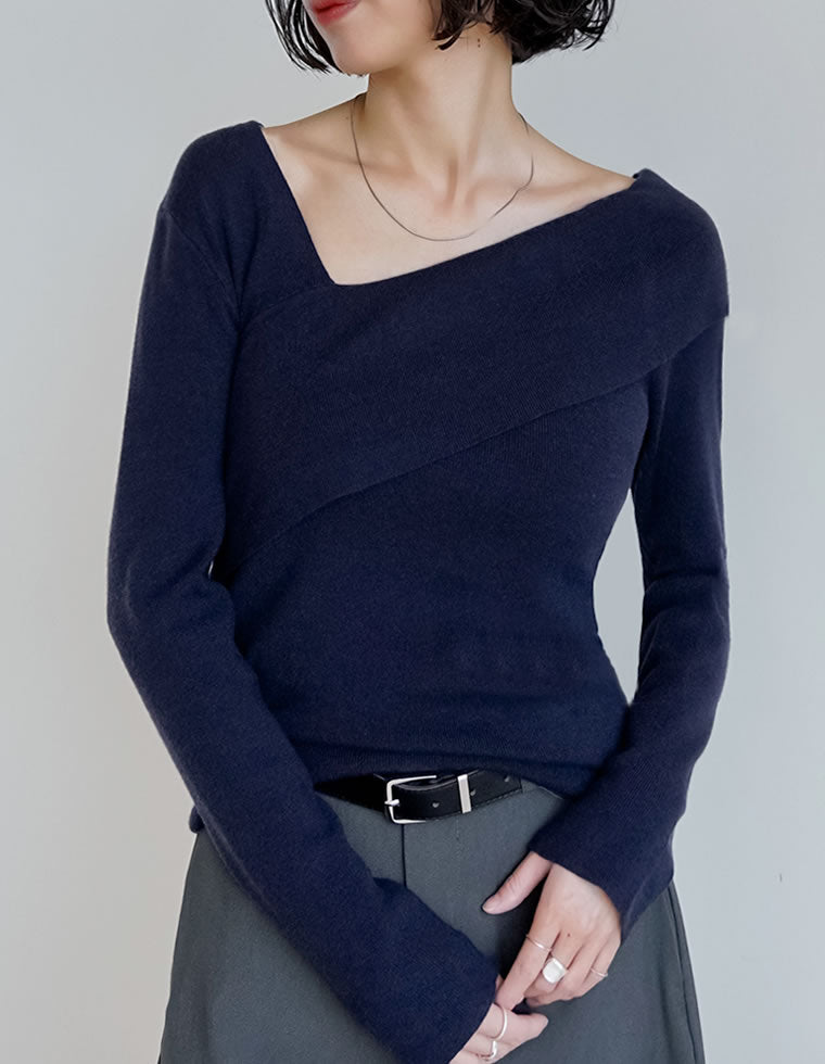 アシンメトリーネックニットトップス - トップス通販 | 人気レディース