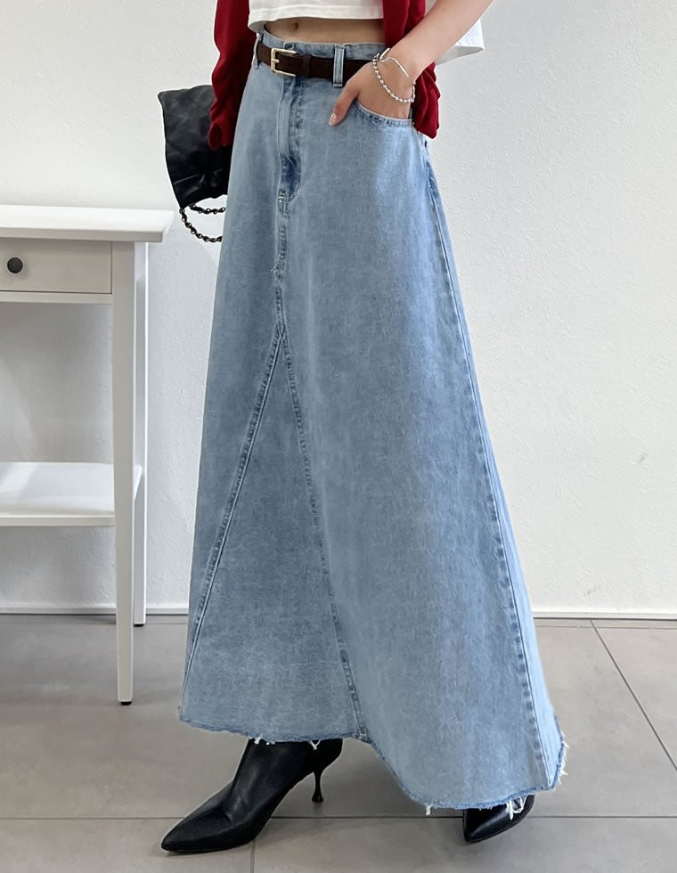 コットンデニムAライン切り替えスカート - スカート通販 | 人気