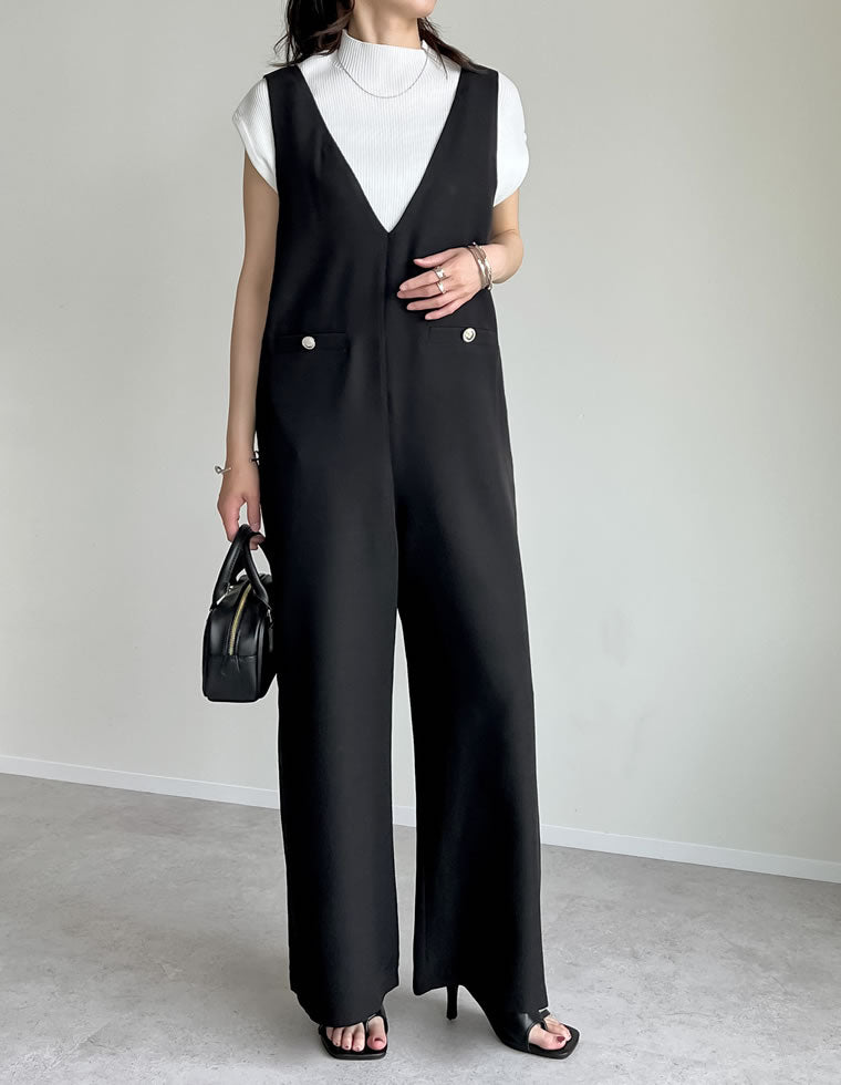 深Vネック金ボタンオールインワン - オールインワン通販 | 人気