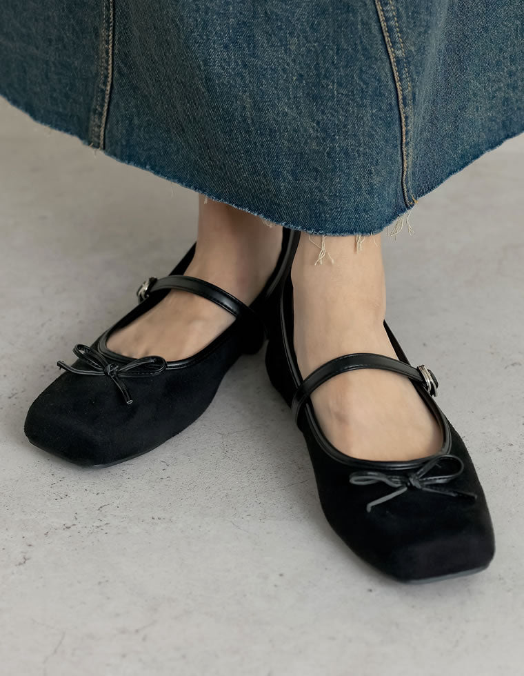 リボン付スクエアトゥバレエシューズ - シューズ通販 | 人気レディース