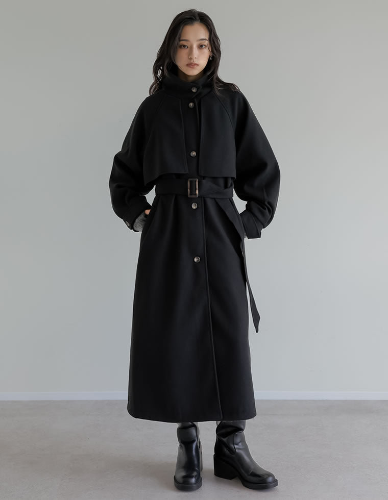 ウールタッチベルト付きステンカラーコート - ジャケット/アウター通販