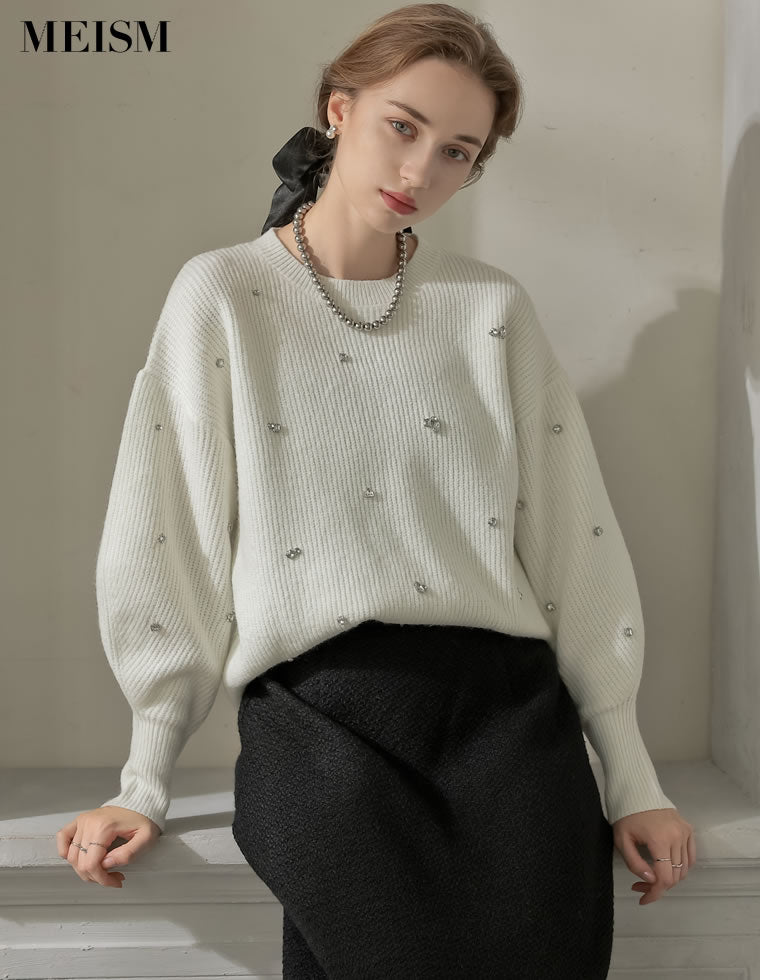 畦編みビジューニットトップス - トップス通販 | 人気レディース