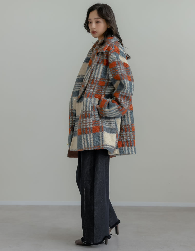 リングボアチェックミドルチェスターコート - ジャケット/アウター通販