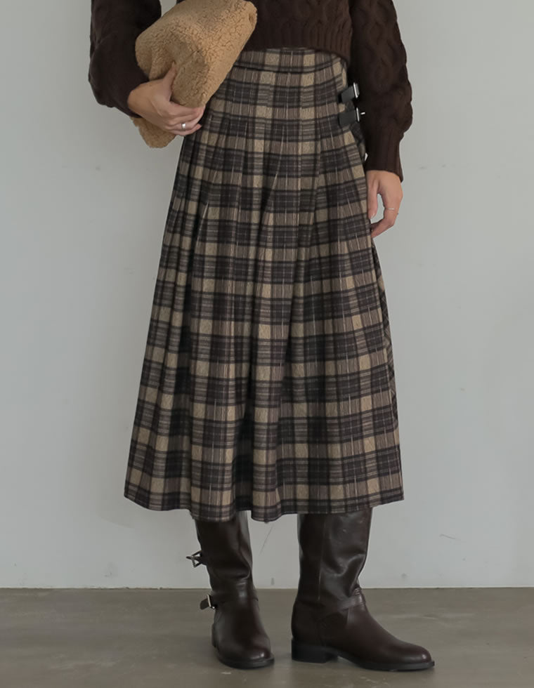 サイドベルトチェック柄プリーツスカート - スカート通販 | 人気