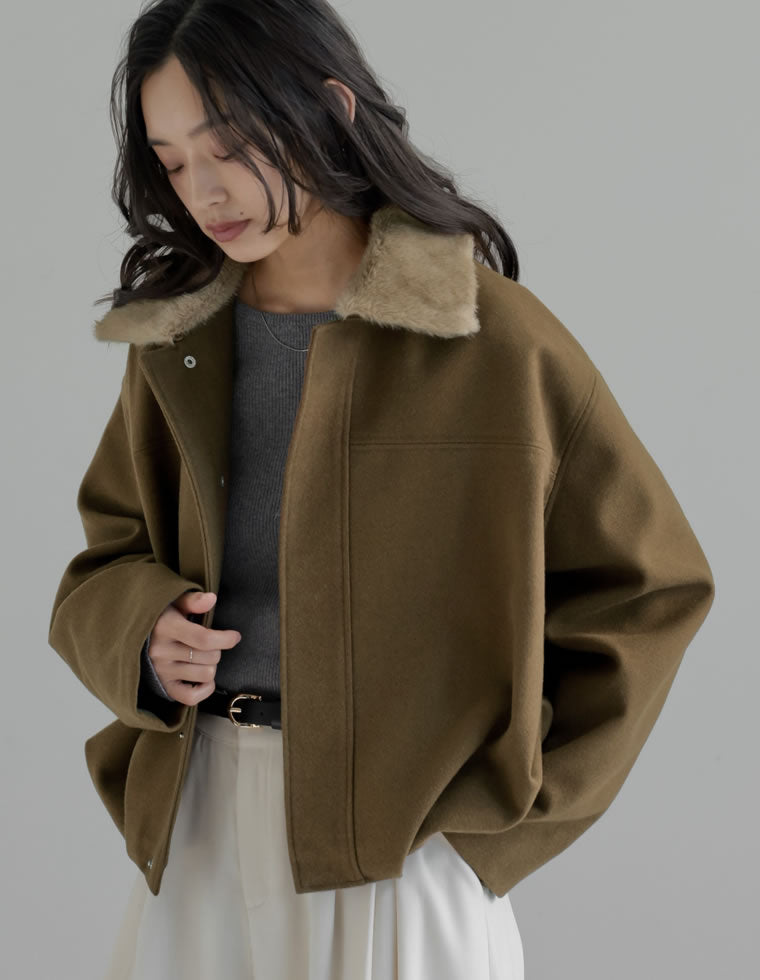 襟ファー起毛カルゼ裾バルーンブルゾン - ジャケット/アウター通販