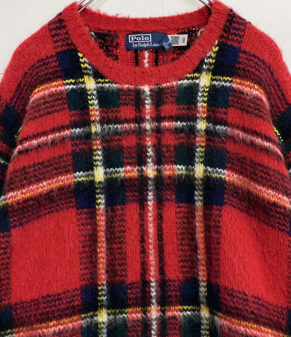 美品 RALPH LAUREN ニット チェック ウールブレンド レッド メンズ