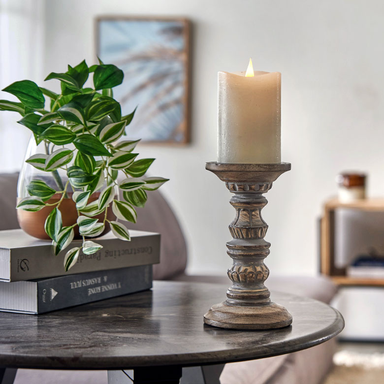 キャンドルホルダー グレイウォッシュ 木製 ラウンド型 Sサイズ W 12.7