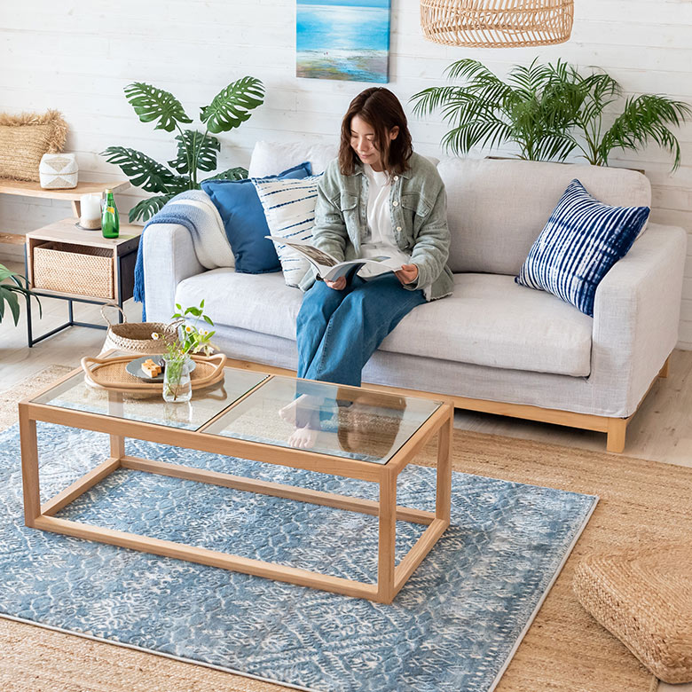 センターテーブル テーブル 木製 ガラス 長方形 W 110 × D 50 cm ロー