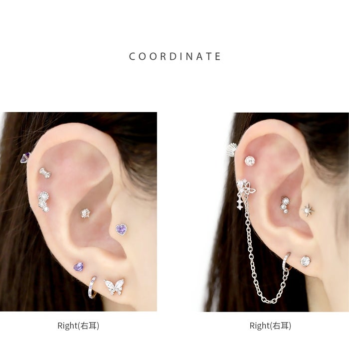 16G 軟骨ピアス 3連ジュエル キュービックジルコニア イヤーフィット