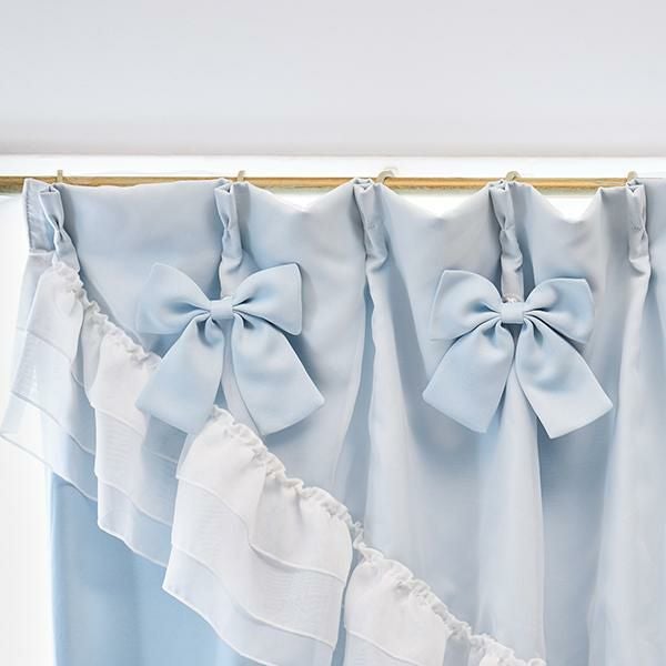 ティアラリボン2WAY遮光カーテン(100×135)/ブルー｜かわいいお姫様