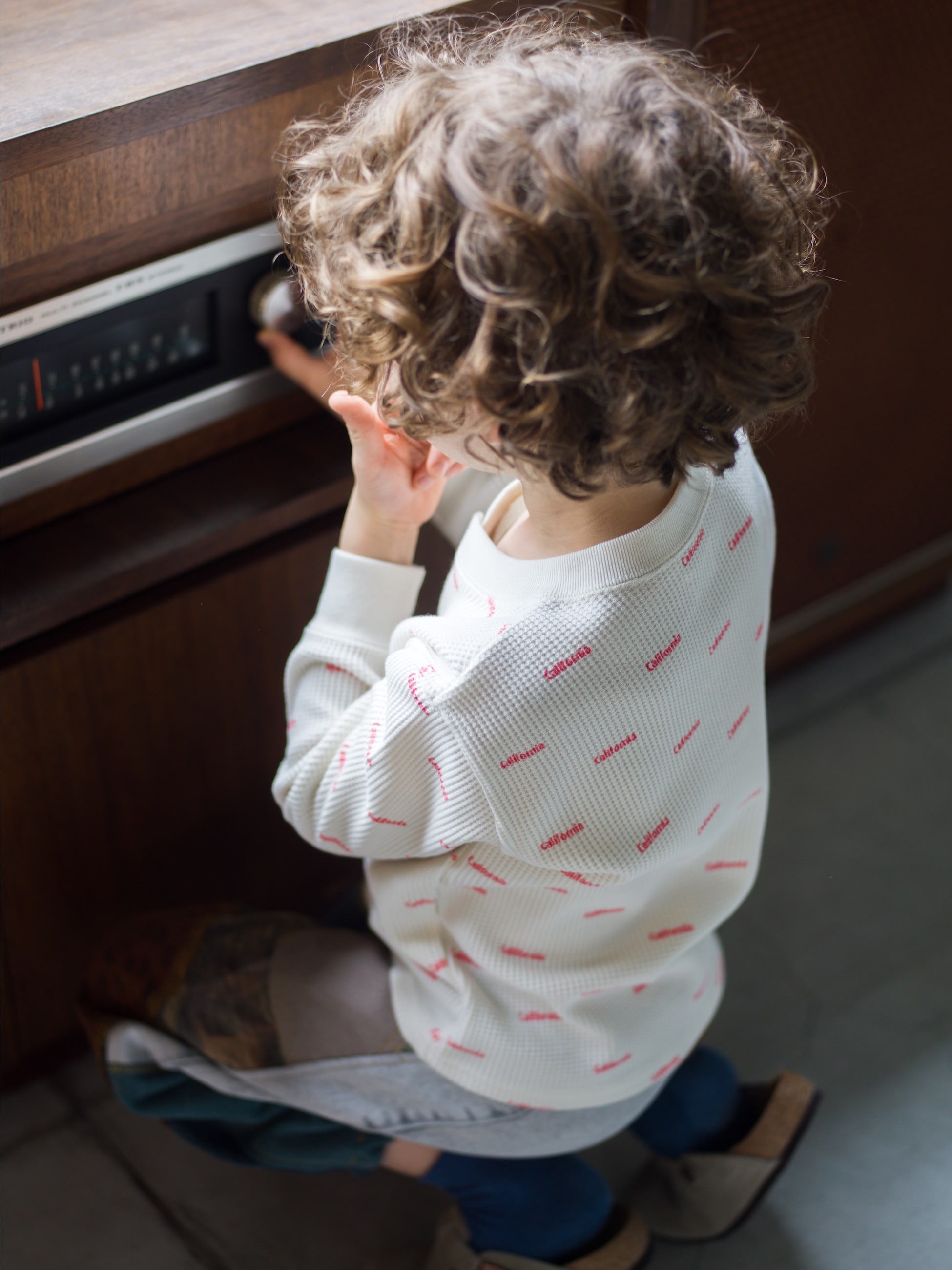 ワッフル ヘンリーネック ロングスリーブ ティー（ピンク/グリーン/100