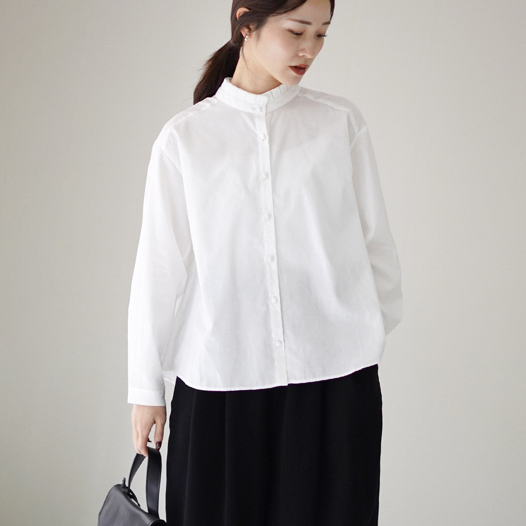 TUMUGU（ツムグ） コットンサテン タック衿 ブラウス / レディース