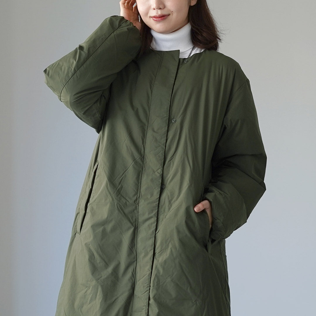 NANGA（ナンガ） ノーカラー ダウンコート / レディース ロング 襟なし