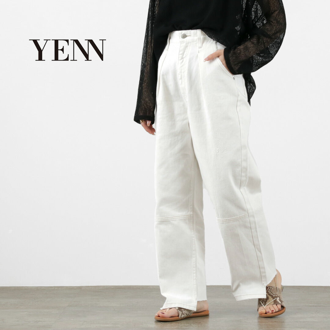 30％OFF】YENN（イェン） ハイライズ タック ワイド パンツ ホワイト