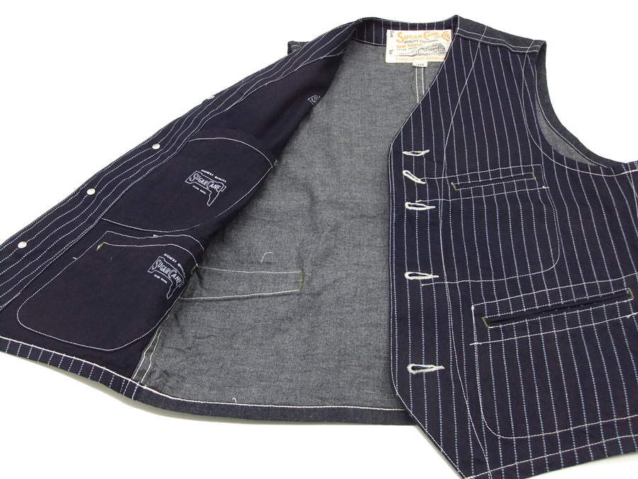 Sugar Cane Vest Men's Casual Indigo Wabash Stripe Work Vest
