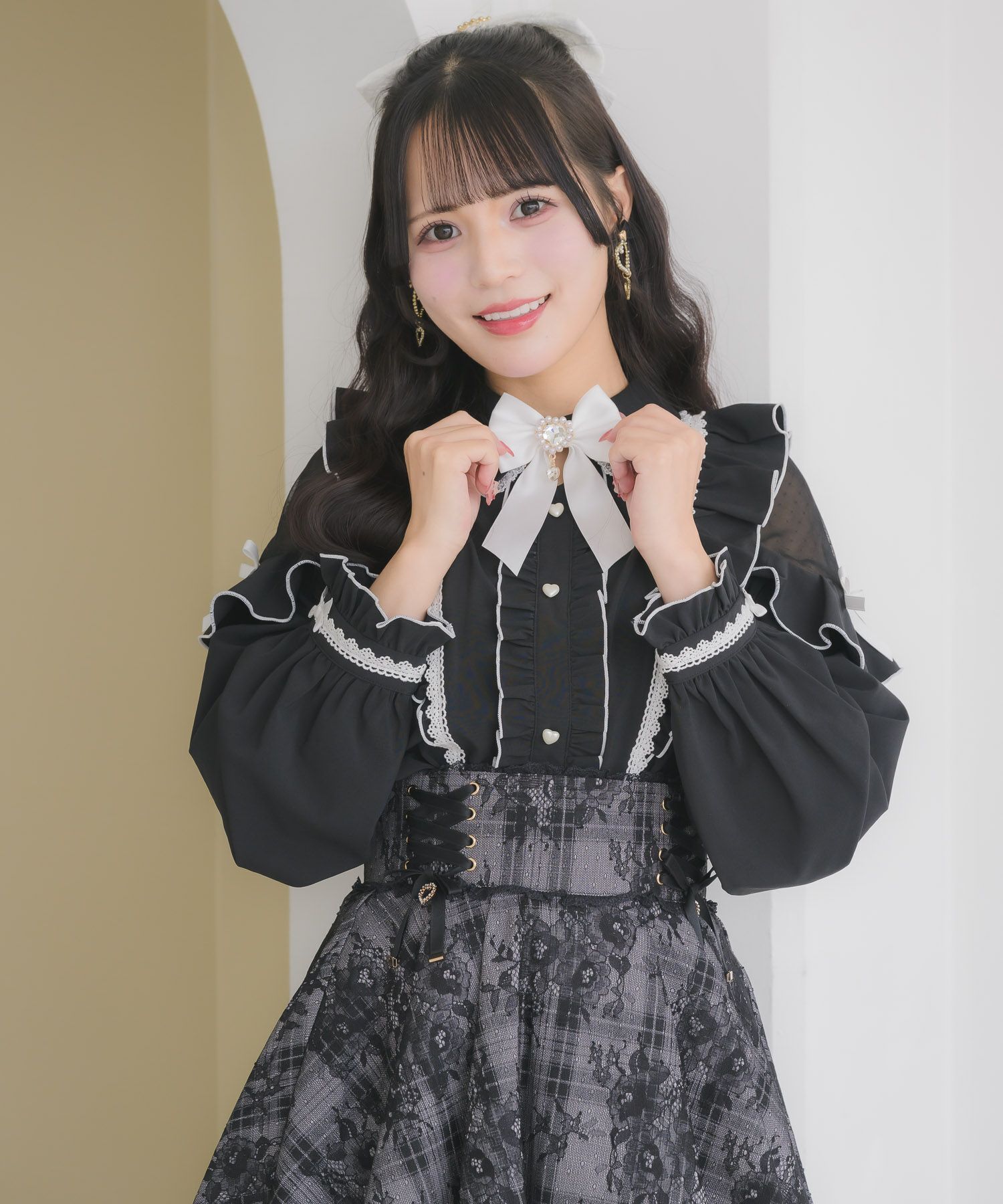 配色レースラッフルブラウス | Rlab store