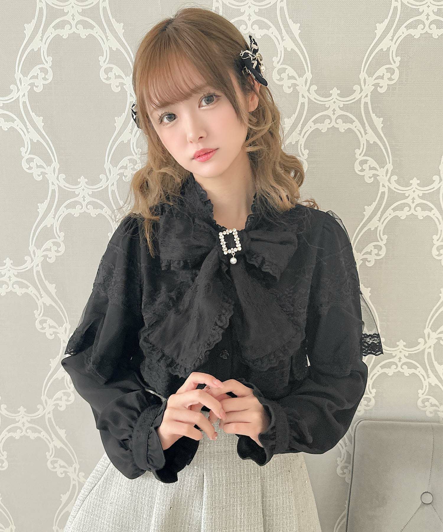 レーストリムボウタイリボンケープブラウス | Rlab store