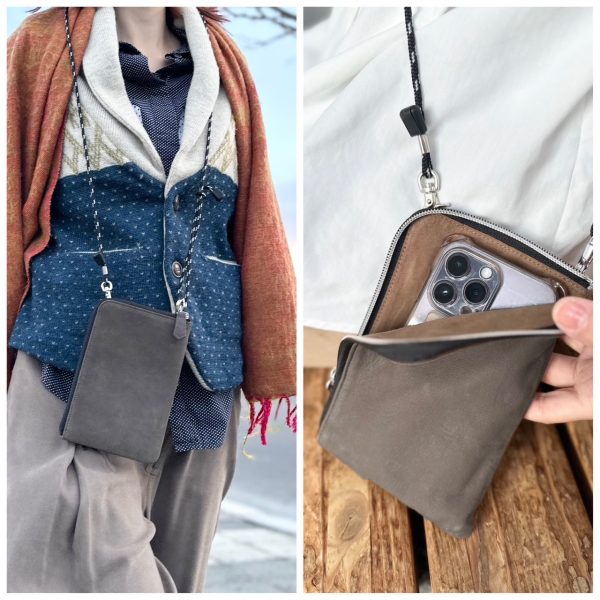 天然エゾ鹿革のスマホショルダーポーチ - ROKUBO( ロクボー ) 北海道