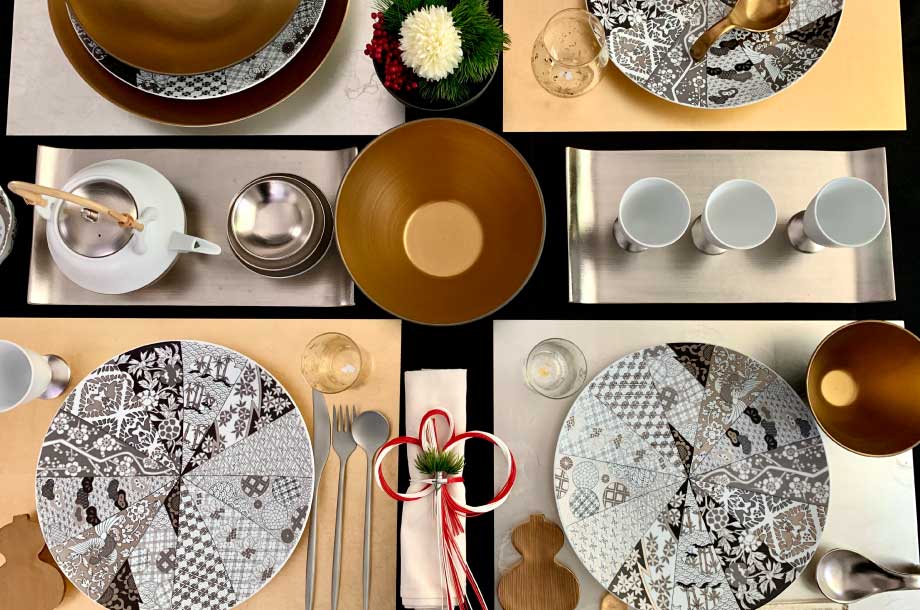 豆皿 「繁栄」4枚セット Japan Snow 若竹・地紋・唐草・青海