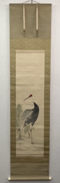 ☆ 売却済 2／13 メル ☆ 池上秀畝「稚松玄鶴」掛軸 紙本 肉筆 共箱 二