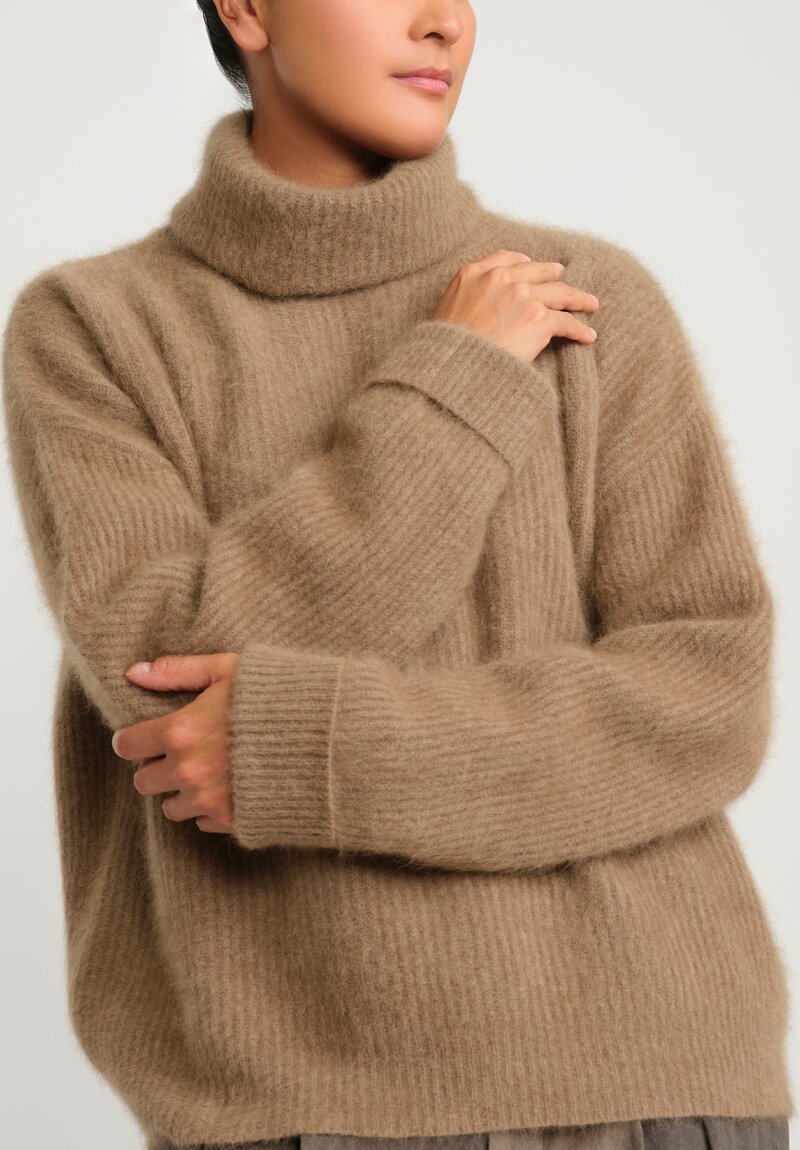 Uma Wang Raccoon Hair High Neck Sweater in Army Tan | Santa Fe Dry