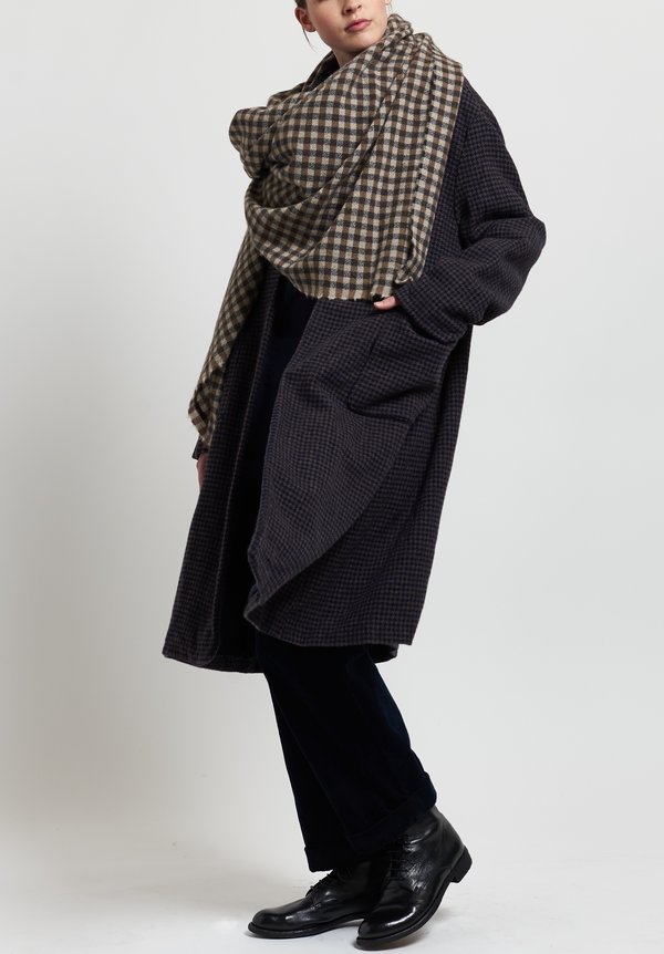 Daniela Gregis Wool Long Houndstooth Andrea Coat in Brown/ Navy