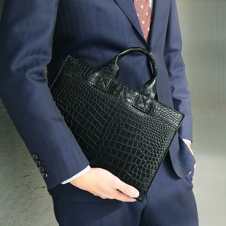 クロコダイル トートバッグ 日本製 シャイニング 目地染め メンズ