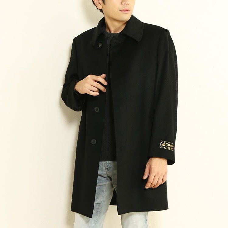 カシミヤ ステンカラー コート メンズ 比翼仕立て ステッチデザイン お