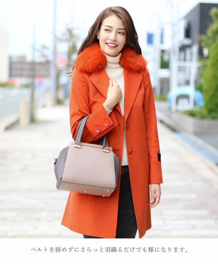 ERA/エラ カシミヤ 100％ コート フォックス 襟 コート 着丈90cm