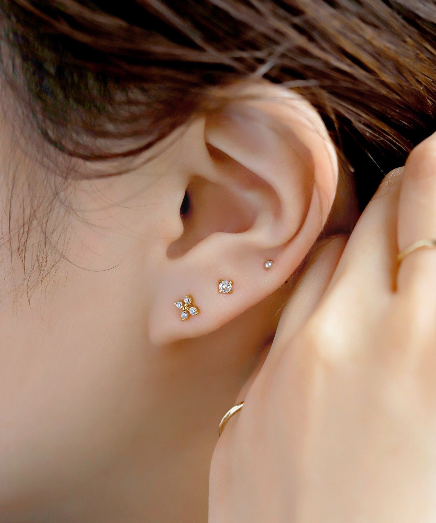 ANEMONE】ビジュー×パールフラワーセットピアス[3ペアセット]｜SANPO