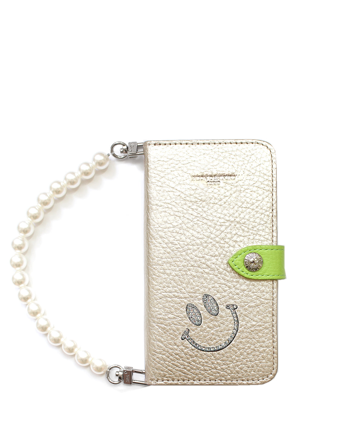 Mサイズ】スマイル 手帳型専用スマホケース Mサイズ パールハンドル付