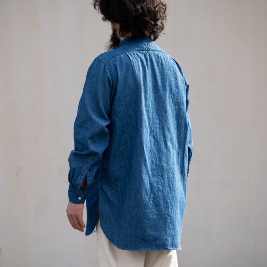 Band Collar Shirt Cotton Linen light blue indigo – BONCOURA