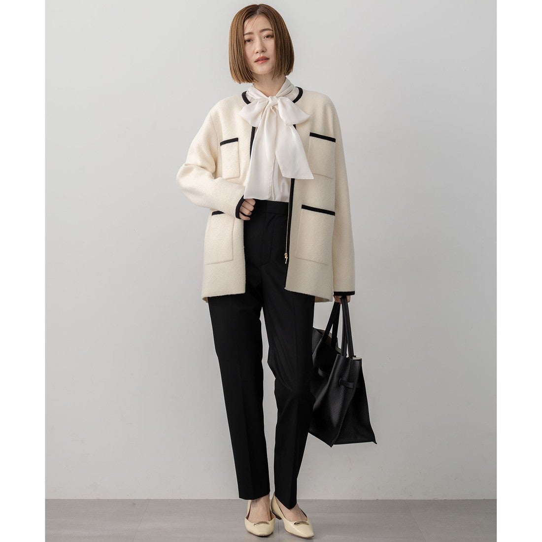 23区 【洗える】ミニブークレニット バイカラー ジャケット （ブラック