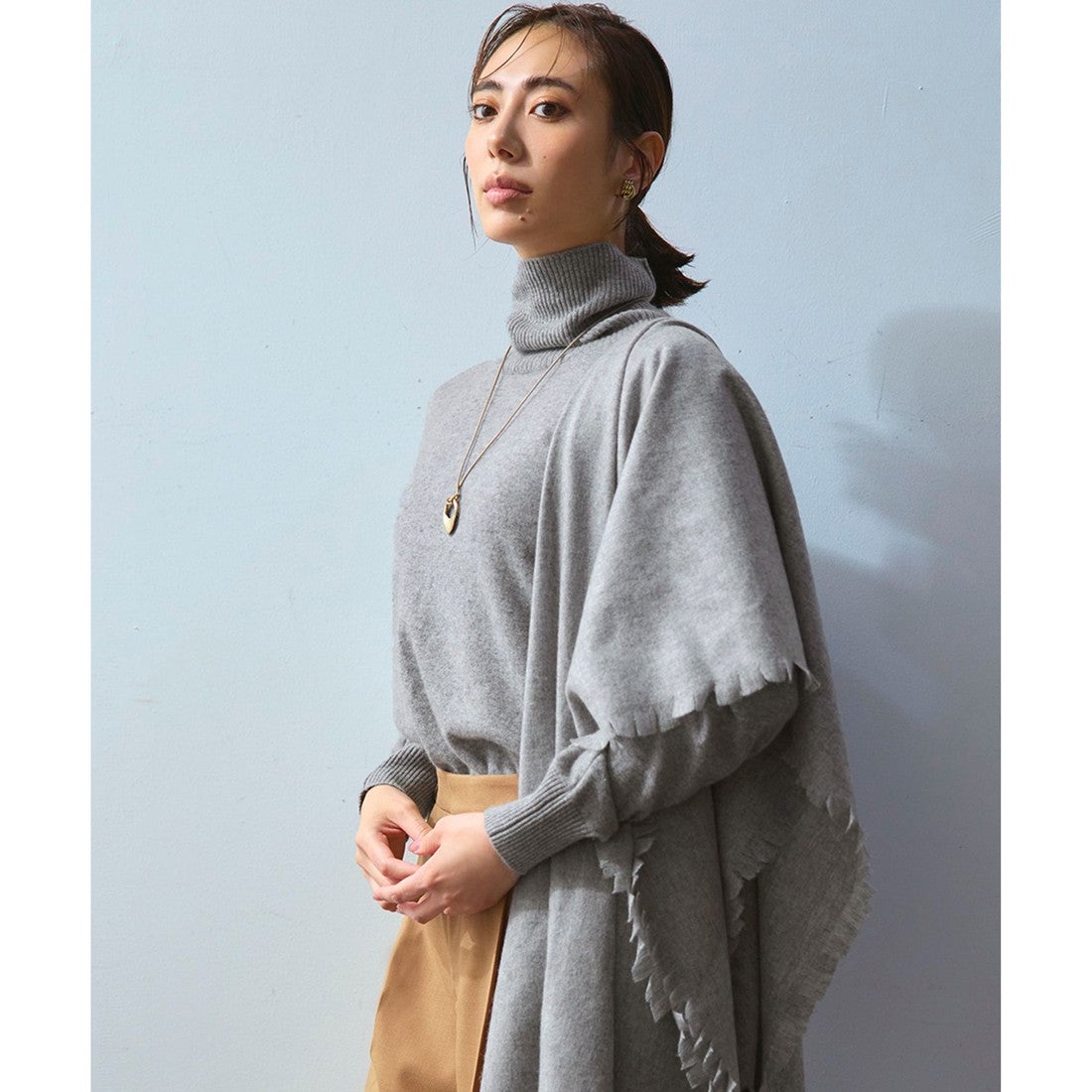 23区 【洗える】ピュアカシミヤ タートルネック ニット （ライトグレー