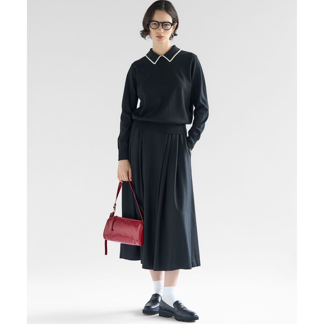 23区 【洗える】ウールミルドジャージー タック スカート （カーキ系